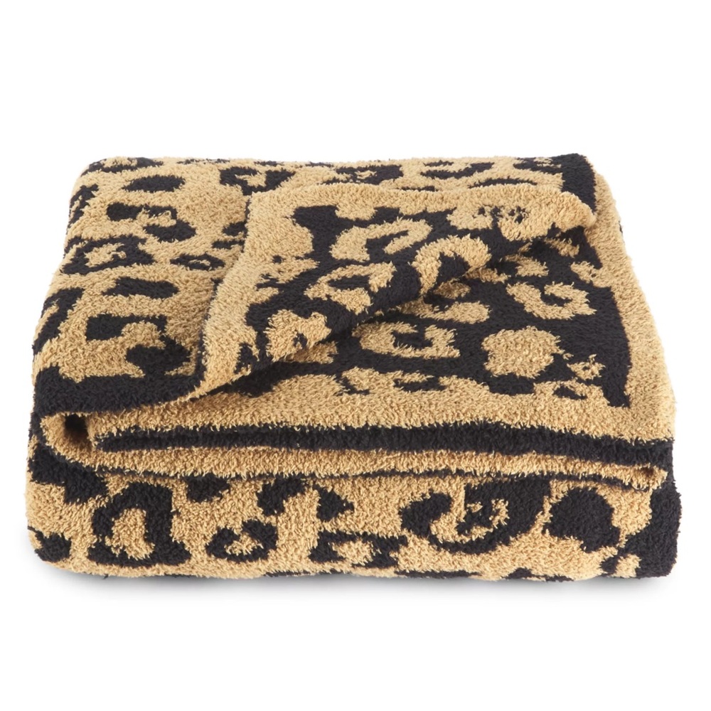 COPY - BAREFOOT DREAMS NWT THROW LEOPARD IN THE WILD CAMEL & BLACK THROW